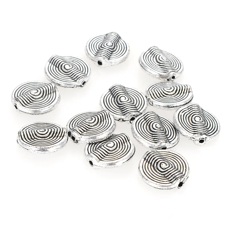 50Pcs 16x4MM Vintage Antique Silver Bronze Plating Spiral Flat Round CCB Spacer Beads For Diy Jewelry Making