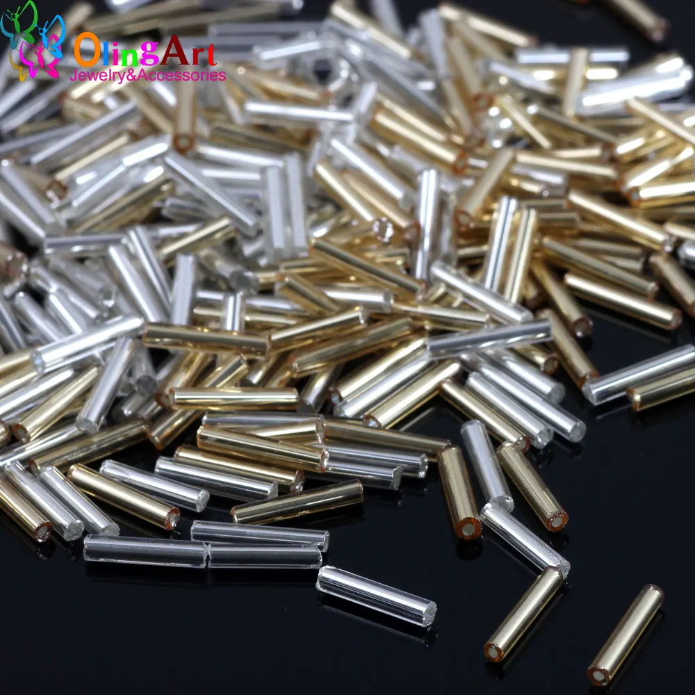 OlingArt Gold Silver Color 20g/Lot Silver Color-Lined Glass Seed Beads 9mm/11mm Bugle Tube Bracelet DIY Jewelry Making