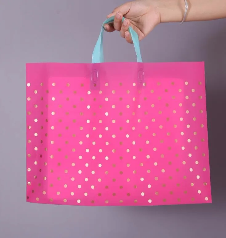 

Pink Plastic Shopping Bags With Handle Clothes Gift Packaging Bag Plastic Shopping Bags Handle 100pcs/lot Free shipping