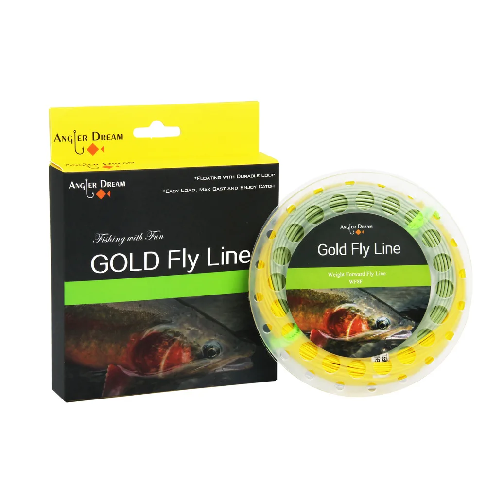 Angler Dream  100FT Gold Fly Line With Line Spool 2-9WT Weight Forward Floating Fly Fishing Line With Two Welded Loops