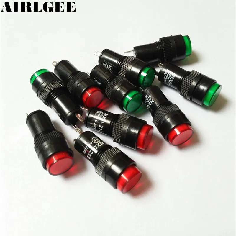 10 Pcs AC 220 V 12mm Merah Hijau Neon Lampu Indikator Sinyal Lampu Percontohan