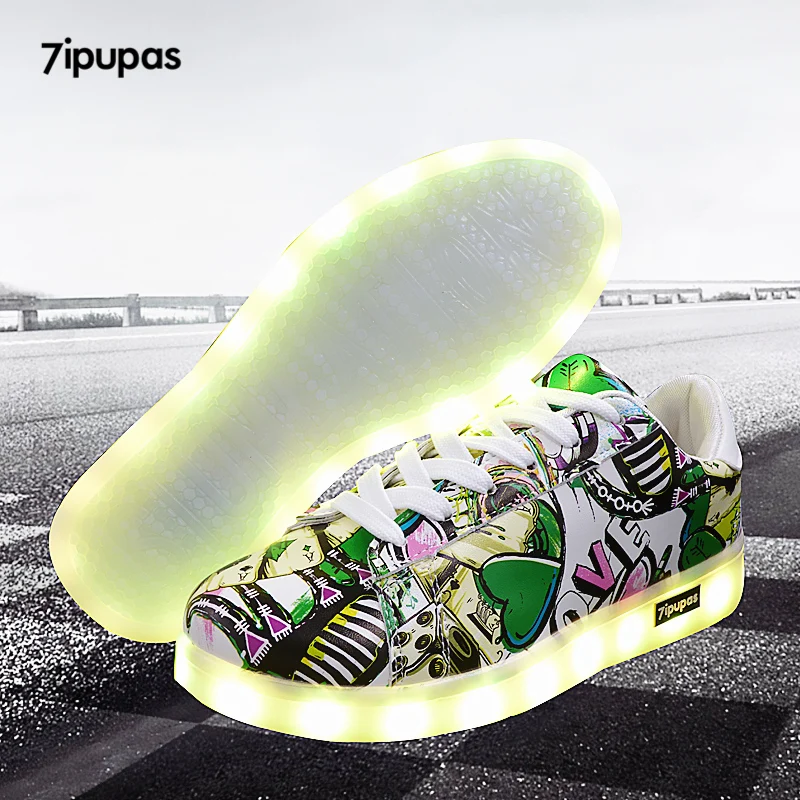 7ipupas 27-44 led świecące buty ze światłem, Unisex symulacji podeszwa superstar trampki z diodami led chłopiec, dziewczyna świecące tenisówki