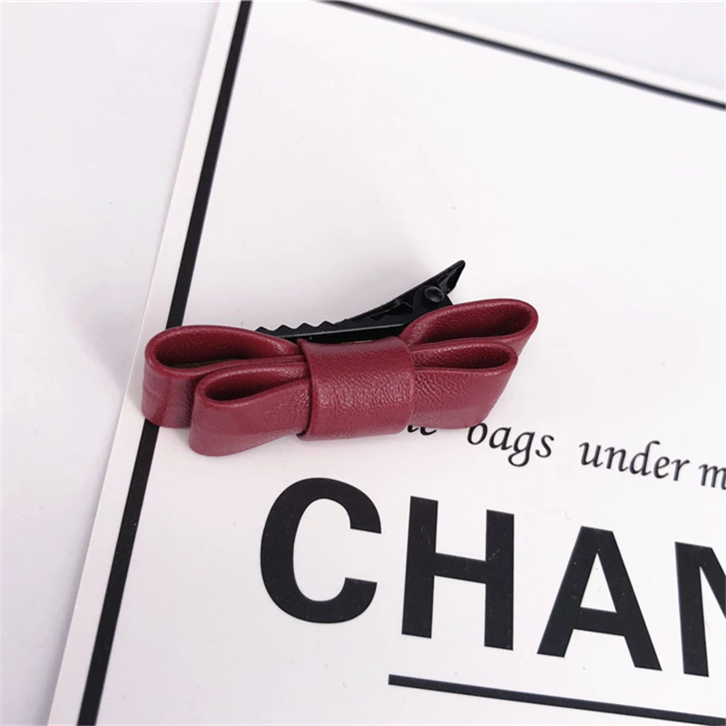 New PU Leather Hairclips Womens Girls Bow Nice Sweet Hair Side Clip Cute Solid Hair Accessaries For Children Simple Barrettes