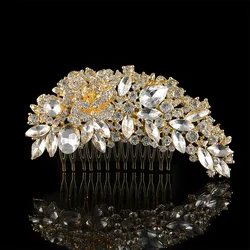KMVEXO Leaf Shape Gold color Bridal Hair Combs 2023 Luxurious Crystal Rhinestone Wedding Hair Jewelry Accessories Peine De Pelo