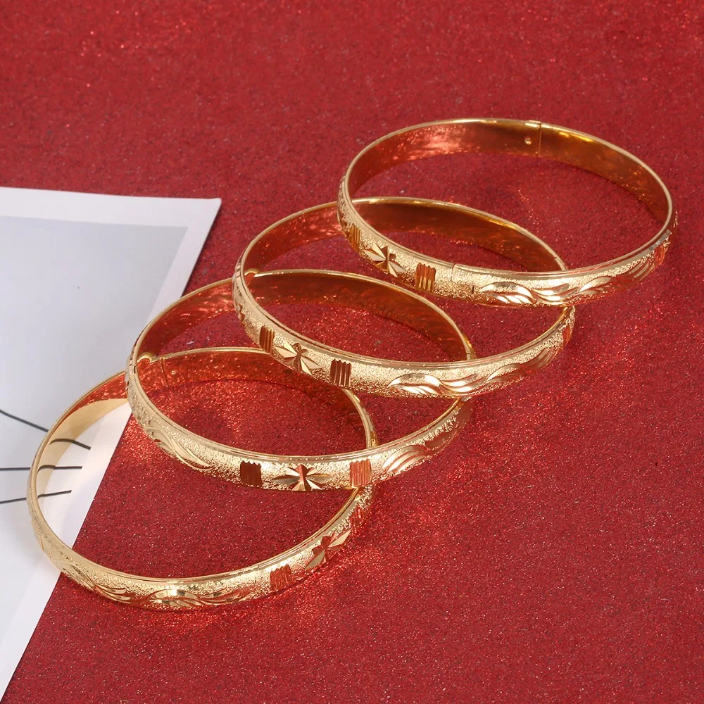 4pcs Ethiopian Jewelry Gold Color Bangles Dubai Gold Bangles for African Bangles&Bracelets for Women Gifts
