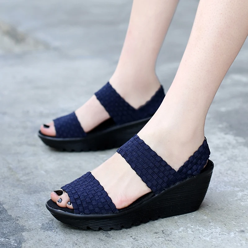 Women Sandals Summer Sneakers Woven Shoes Slip On 2020 Fashion High Increase Sandals Breathable Platform Shoes Plus Size 41