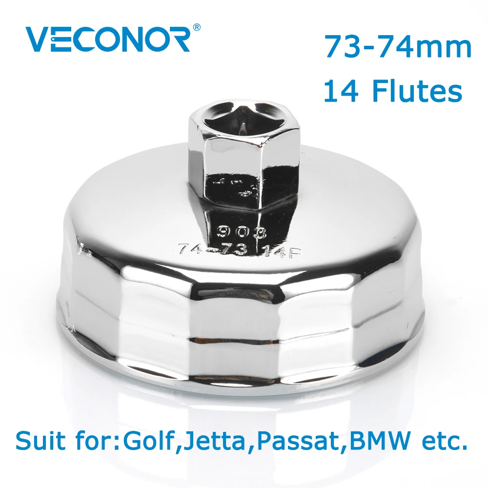 Veconor-Square Dr. Steel Oil Filter Wrench Cap, Housing Tool Remover, 14 Flautas, Universal para Golfe, Jetta, Passat, BMW, 73mm-74mm, 1/2"