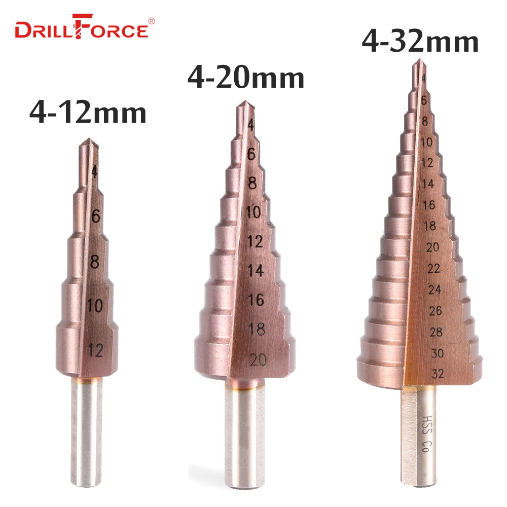 المعادن الحفر 4-12/20/32 مللي متر خطوة مثقاب الخشب HSSCO عالية السرعة الصلب مخروط الكوبالت مثقاب الخشب s أداة مجموعة ثقب القاطع ل الفولاذ المقاوم للصدأ