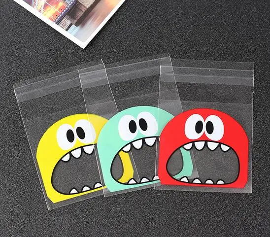 New Arrival 100 pieces/pack 10*10CM Cute Foodie 3 Colors Self-adhesive Plastic Bags For Cookies, Biscuits