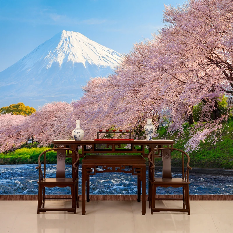 

Custom Wall Mural Beautiful Cherry Fuji Mountain Wall Painting Bedroom Living Room Photography Background Photo Wallpaper 3D