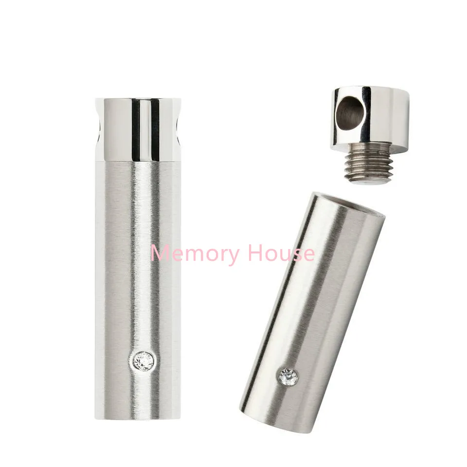 

JJ017 DIAMANTE CYLINDER Stainless Steel Memorial Urn Jewelry For Ashes For Women Men Keepsake Cremation pendant Necklace Holder