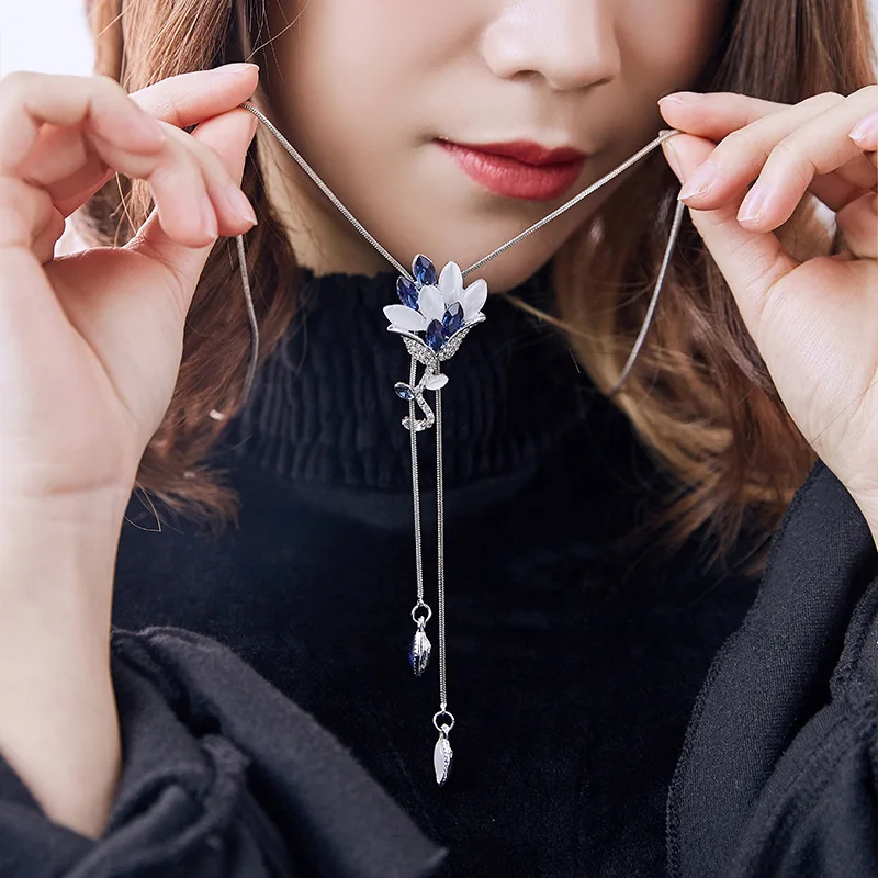 2025 New Flower Tassel Long Necklace Temperament Women Pendant Dress Accessories Sweater Necklace Korean Jewelry