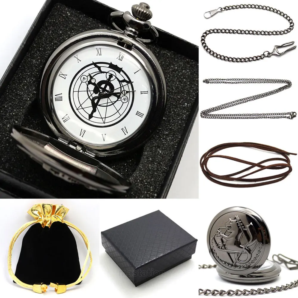 Animate-reloj De bolsillo clásico para hombre y mujer, conjunto De pulsera con diseño De Alchemist De metal completo, diseño antiguo De dibujos animados, con cadena, regalo