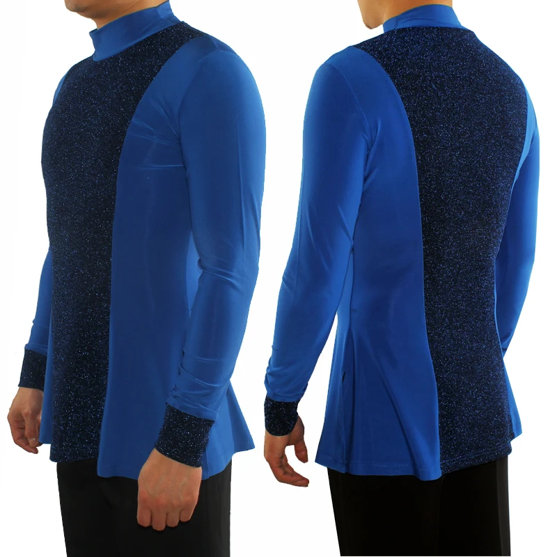 Elastic Latin Dance Shirts Male Long Sleeve Latin Top Men Ballroom Chacha Dancing Clothes Competition Performance Wear DN7016