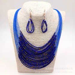 European And American Fashionable Colorful Coloured Bead Necklace Earrings Bohemia Style Jewelry Sets Wedding accessories