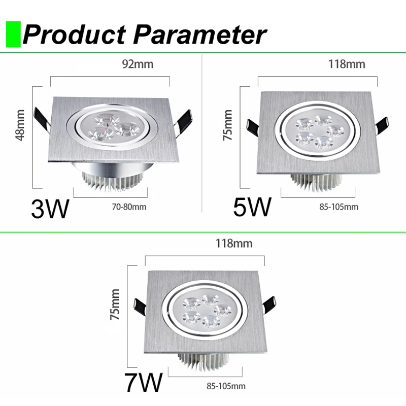 Imagem -05 - Downlights Reguláveis Embutidos Luzes Led Square Down Teto Interior Home Decor Spot 3w 5w 7w 110v 220v