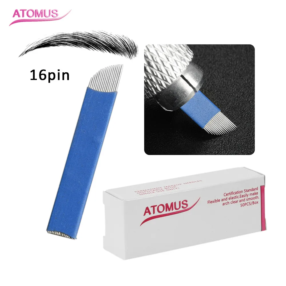 

16pin Embroidered Hand Blade Laminas Para Tebori Microblading Needle Agujas Tatuaje Semi Permanent Blading Agulhas Eyebrow