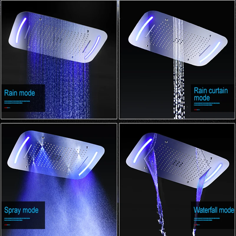 Recessed Ceiling 5 Functions Shower System LED Rain Mist Waterfall Bubble Showerhead Thermostatic Faucets Highl flow