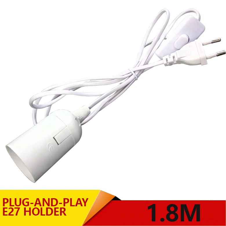 SAVE Plug-and-play E27 holder for E27 socket E27 base bulb led light lamp,switch to control E27 Power Cord Europe Russia Plug