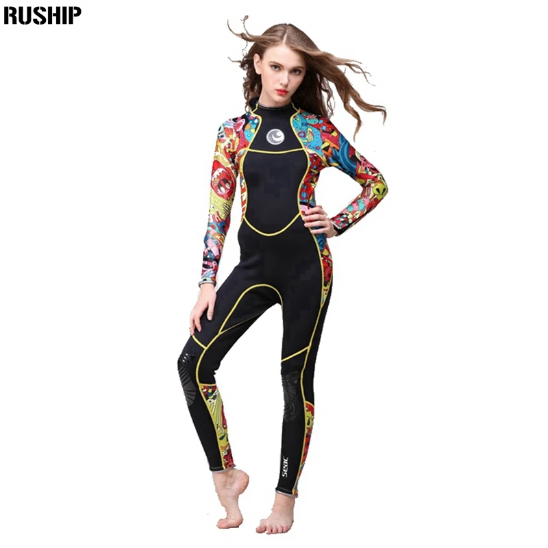 Women 3MM SCR Neoprene Wetsuit Color Stitching High Elasticity Surf Diving Suit Long Sleeved Equipment Jellyfish Clothing