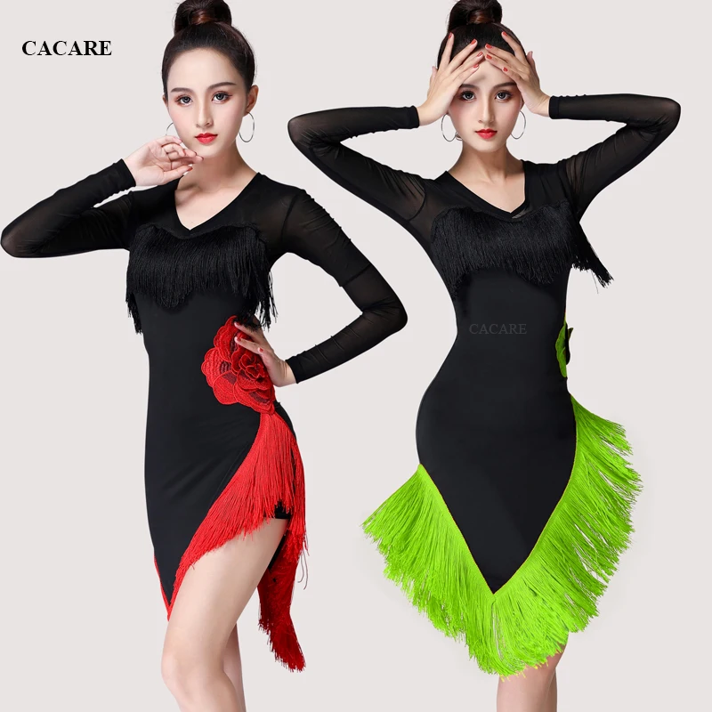 

Latin Dance Dress Women Fringe Dress CHEAPEST Flapper Salsa Tango Dance Wear Costumes D0801 2 Colors with Tassels Applique