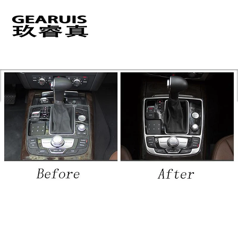 Estilo de coche, reposamanos Multimedia, Panel de engranaje, cubierta decorativa, pegatina embellecedora para Audi A6 C7, accesorios interiores de acero inoxidable para coche