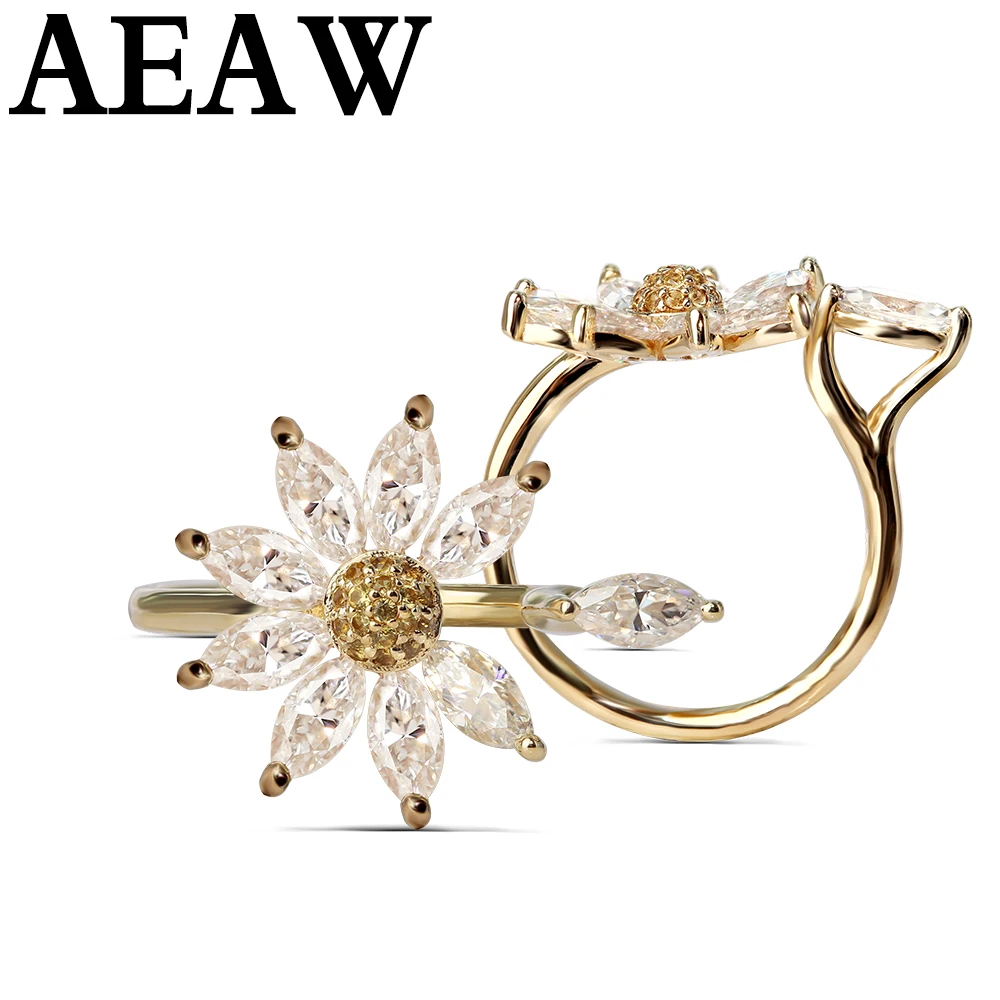 AEAW Solid 14K Yellow Gold 9pcs 3.5x7mm Marquise Cut Moissanite Engagement Ring Bridal Wedding Jewelry Dainty Female Finger Ring