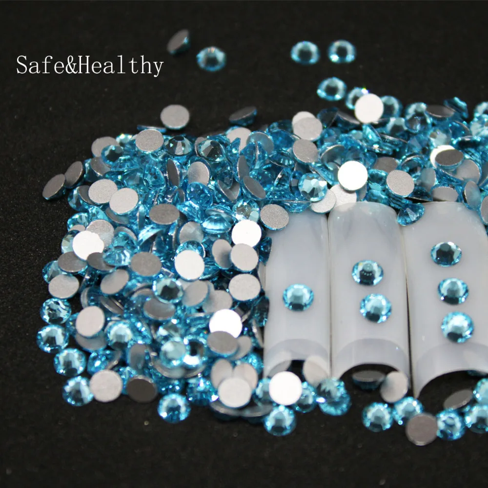 

SS16-SS20Aquamarine Rhinestones Back Flat Round Nail Art Decorations And Stones Non Hotfix Rhinestones Crystals for DIY Glass