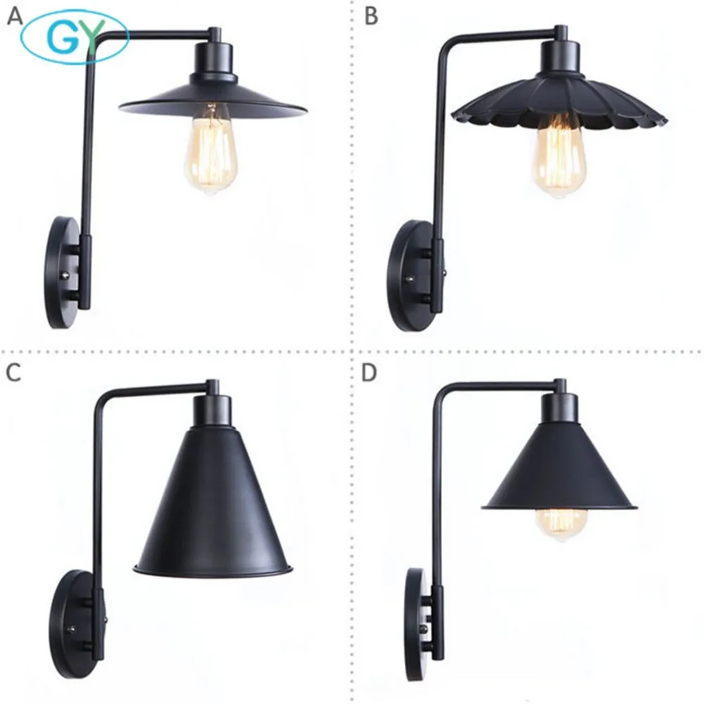 

Modern Industrial Wall Sconce Industrial Brushed Dark Black Wall Lights Long Arm Pole Metal Shade Wall Mount Lamp Home Fixtures