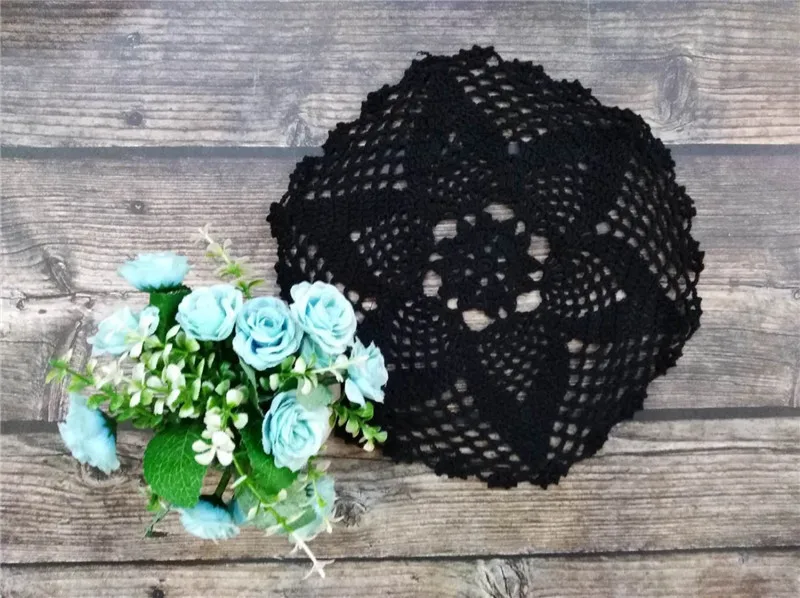 25CM Round Vintage Cotton Lace Wedding Doily Handmade Crochet Flowers Table Placemat Kitchen Coffee Mug Cup Coaster Pad 3Colors