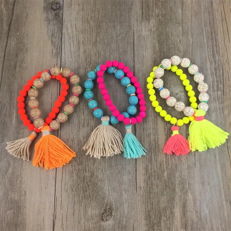 Fashion Jewelry Candy Color Multilayer Beads Bracelet with Tassels Handmade Bohemian Style pulseira bracelets for women