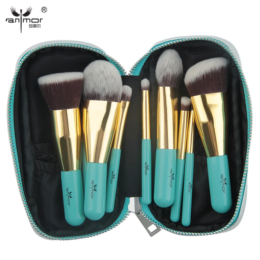 Anmor 9PCS Makeup Brushes Professional Make up Brush Set Portable Bag Foundation Eyeshadow Cosmetic Tools pinceaux maquillage