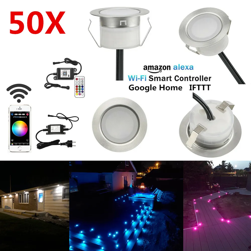 

50PCS/lot WIFI APP Controller Timer Dimmer 45mm RGB RGBWW Changeable Terrace LED Deck Rail Stair Soffit Step Lights Waterproof