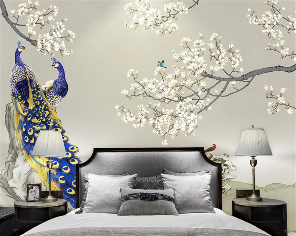 Custom Modern Home Backdrop 3D Wallpaper Magnolia Peacock Birds Photo wall mural wallpaper papel de parede tapety beibehang