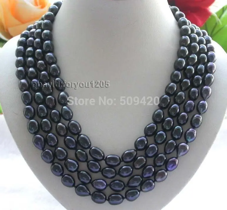 

Free Shipping 80" Longest Genuine Natural 10-12mm Black Rice Pearl Necklace