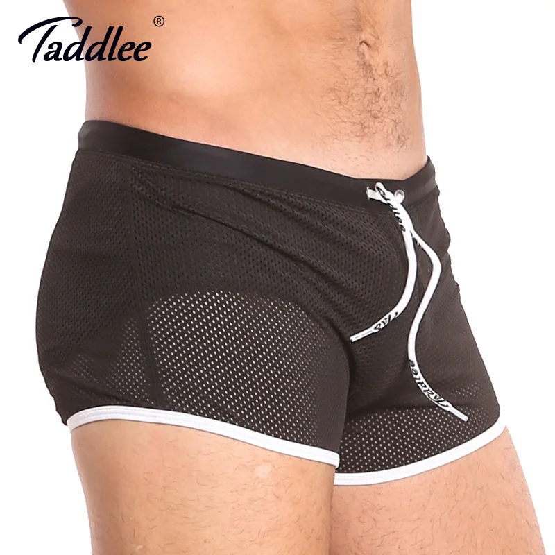 Taddlee Brand Board Shorts Boxer Trunks Swimwear Men Swimsuits Beach Shorts Black Solid Plus Size Quick Drying Gay Mesh Boxers