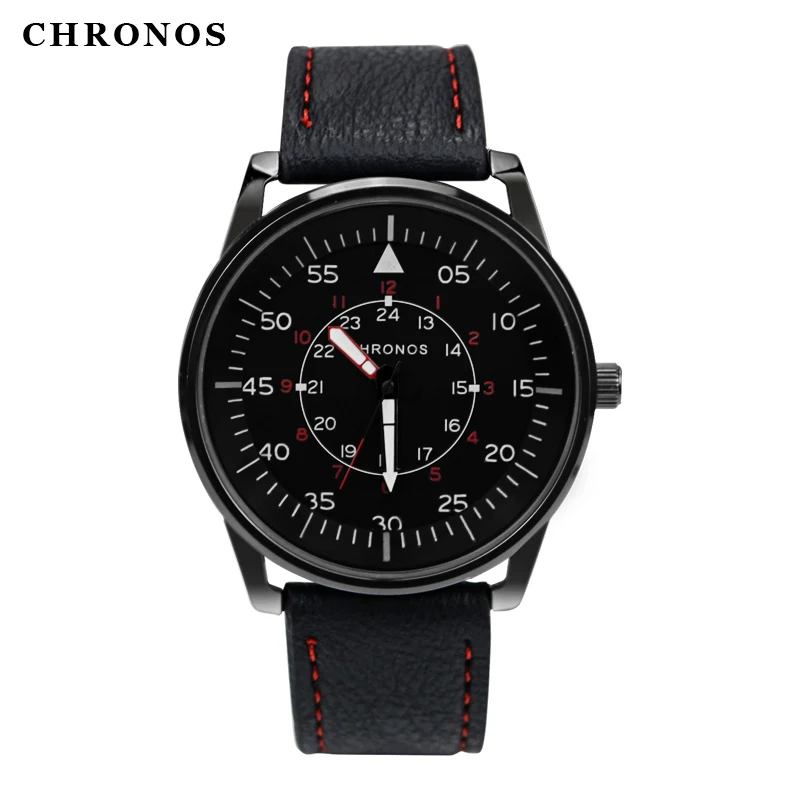 

Часы наручные CHRONOS мужские спортивные, брендовые Роскошные с кожаным ремешком