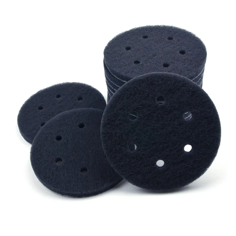 12PCS 6 Inch(150mm) 6-Hole Round Hook&Loop Industrial Scouring Pads Heavy Duty 240#/400#/1000# Nylon Polishing Pad for Cleaning