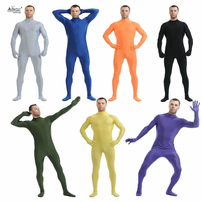 Ainclu masculino elastano náilon zentai multicolorido corpo segunda pele apertado sem cabeça dancewear traje hallween adultos bodysuit