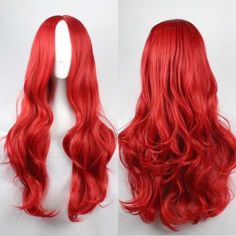 Curly Wigs Fei-Show Synthetic Heat Resistant Fiber Long Red Middle Part Line Hair Costume Cos-play Women Peruca Female Hairpiece