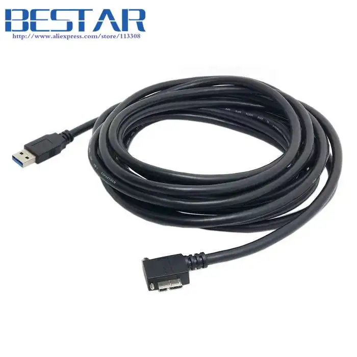 15ft 5m Micro B USB 3.0 Left Angled 90 Degree Cable 5 meters With Locking Screws