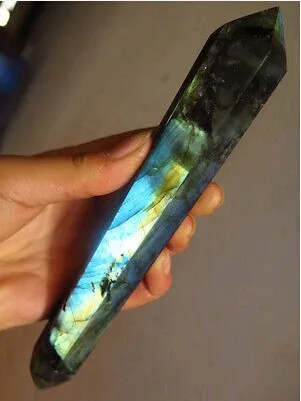 100-110mm TOP! NATURAL Labradorite Crystal dt wand POINT Orb Gem light dagascar*