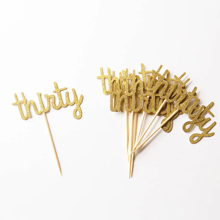 THIRTY cupcake toppers, 30th Birthday cupcake toppers, Donut toppers,gold glitter, birthday party decor,dirty thirty picks