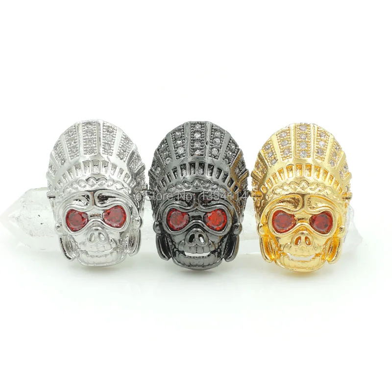 

21*15*6mm Micro Pave Clear&Red CZ Chieftain Skull Beads Fit For Making DIY Bracelets Or Necklaces Jewelry