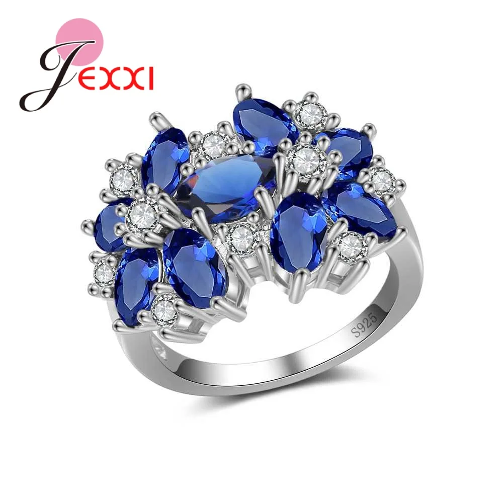 

Best Quality Luxury 925 Sterling Silver Beautiful Flowers Engagement Wedding Ring With Crystal Women Fashion Anel Bijoux