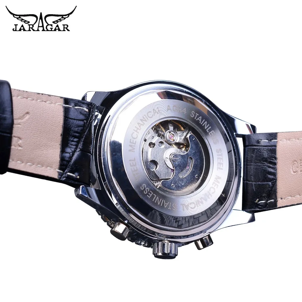 Jaragar AVIGATOR Series Black Genuine Leather Belt 3 Dial Fashion Men Military Automatic Mechanical Wristwatch Top Brand Luxury