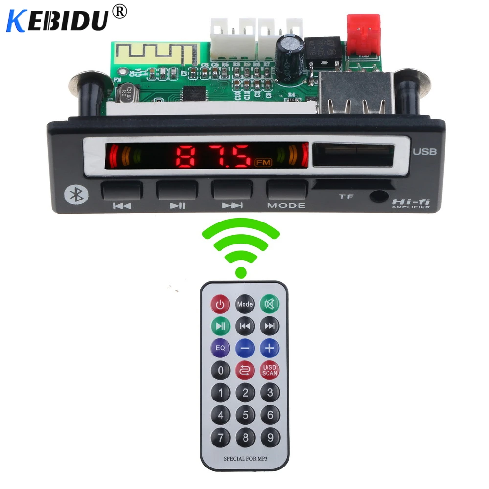 kebidu USB 3.5mm AUX Bluetooth V5.0 Mp3 Decoder Board Module FM Radio Wireless Receiver MP3 Player 5V 12V Music Speaker Car Kit