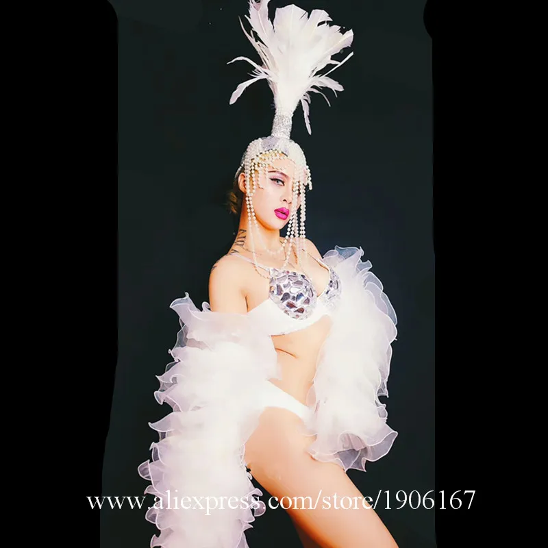 Nightclub Bar KTV Biniki Dance Suit Female Singer DJ DS Party Stage Performance Clothes With Feather Headwear Performer Outfit