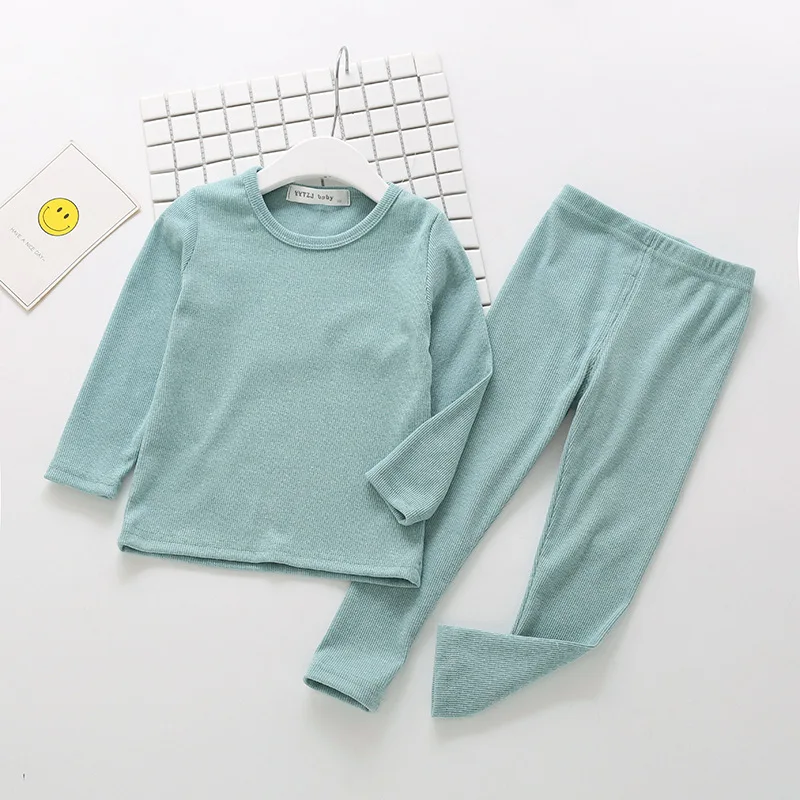 Pijamas ajustados acanalados para niños y niñas, ropa de otoño e invierno, suave y cómoda, 2 piezas