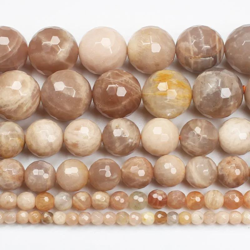 Natural Faceted Sunstone 4-14mm Round Beads 15inch ,Wholesale For DIY Jewellery!